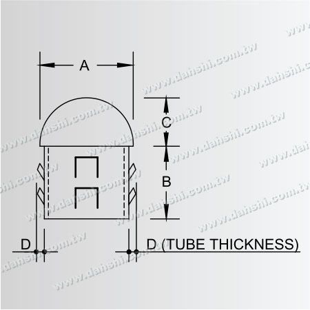 尺寸圖：不銹鋼圓管半圓型封口 - 歐規 - 出口沖齒
