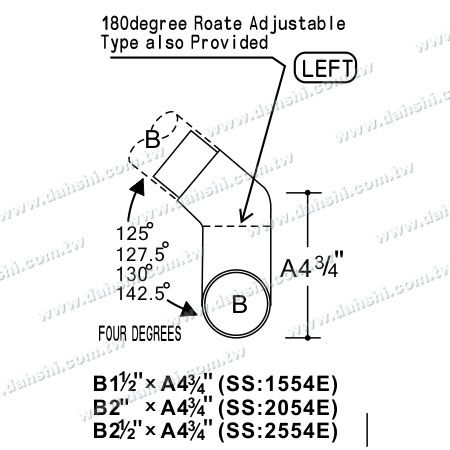 Dimension:Stainless Steel Round Tube Internal Stair Corner Extra Length Connector - Angle Can Be Customized
