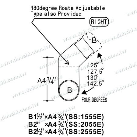 Dimension:Stainless Steel Round Tube Internal Stair Corner Extra Length Connector - Angle Can Be Customized