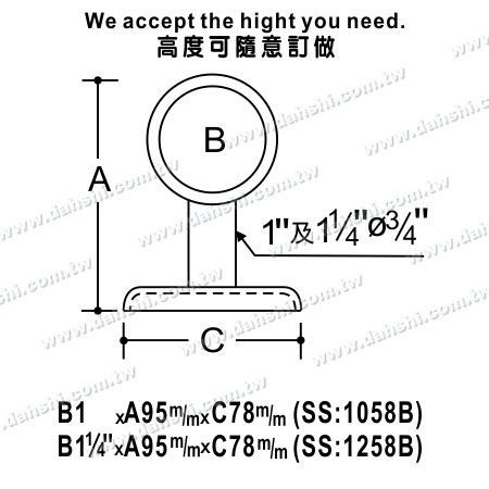 Dimensión: Soporte de tornillo expuesto - Barandilla de balcón o decoración interior Soporte de barandilla interna