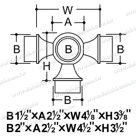 尺寸圖：不銹鋼圓管套外90度四通 - 球型