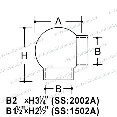 Dimensión: Conector de bola de 90 grados externo de tubo redondo de acero inoxidable - Fabricado por fundición