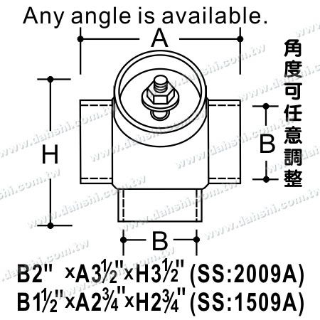 尺寸圖:不銹鋼圓管插內135度四通 - 圓型 - 脫蠟製造