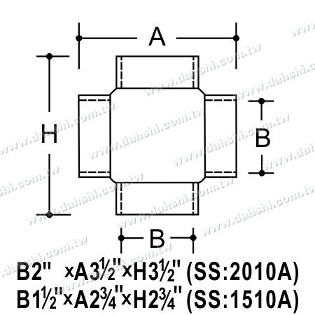 尺寸圖：不銹鋼圓管插內十字型四通 - 圓型 - 脫蠟製造