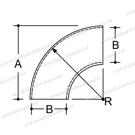 尺寸圖：不銹鋼圓管插內90度彎頭 - 弧角