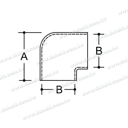 Dimension : Coude externe à 90 degrés en acier inoxydable pour tube rond - Coin rond