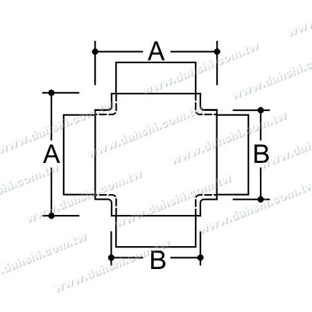 Dimenzija: Notranji križni povezovalnik iz nerjavečega jekla za okroglo cev - 4 izhodi