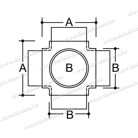 寸法：ステンレス鋼のラウンドチューブ内部コネクター（5方向アウト）