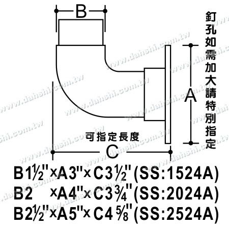 Dimension : Support de main courante en tube rond en acier inoxydable contre le mur