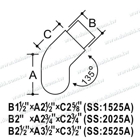 आयाम: स्टेनलेस स्टील गोल ट्यूब 135 डिग्री हैंडरेल एंड डोम टॉप