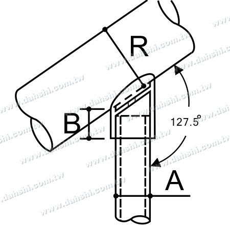 Dimension : Connecteur de poteau perpendiculaire pour main courante en tube rond en acier inoxydable, capuchon externe à 127 degrés