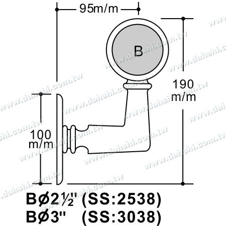 आयाम: स्क्रू बाहरी ब्रैकेट - बड़े आकार का आंतरिक गोल ट्यूब दोनों तरफ़ वॉल ब्रैकेट (दाएं हाथ की ओर)