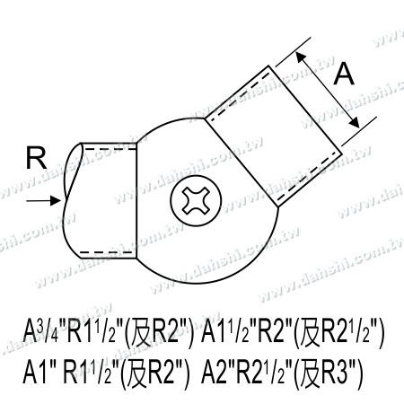 Dimensión: Conector de tubo/barra de acero inoxidable con ángulo ajustable