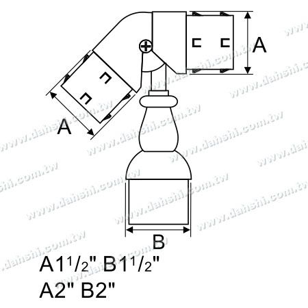 Dimensão: Conector ajustável de suporte de poste perpendicular para corrimão de tubo redondo de aço inoxidável - Suporte