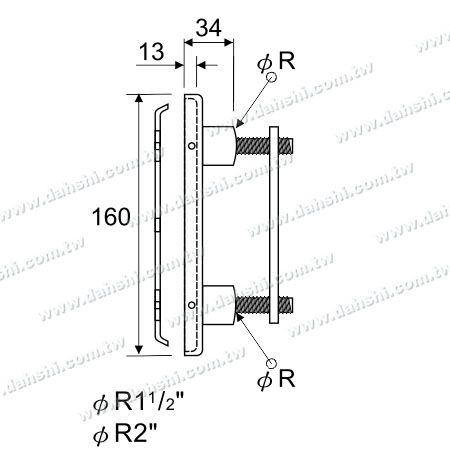 Dimensione: Staffa per corrimano in tubo rettangolare in acciaio inossidabile con copertura - Vite invisibile