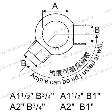 寸法：ステンレス鋼のチューブとバーのコネクター 2方向アウト角度調整可能