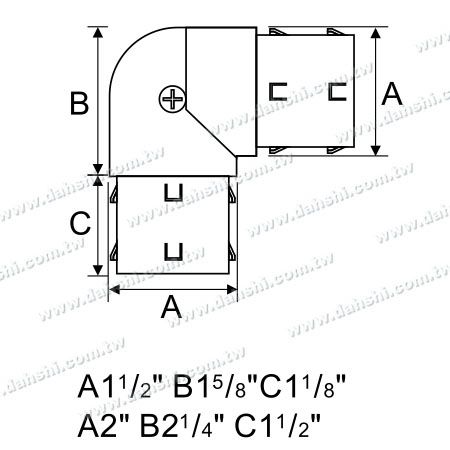 Dimensione: Gomito interno regolabile ad angolo in acciaio inossidabile per tubo rotondo