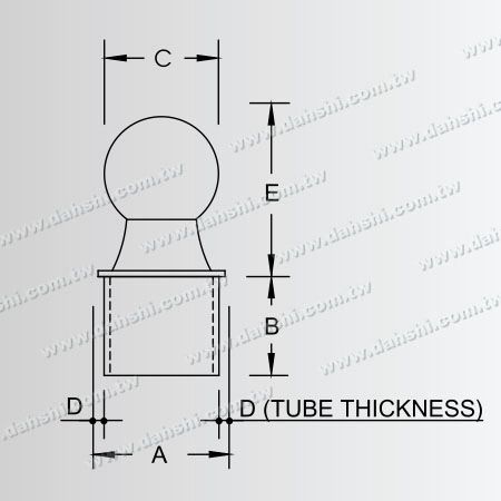 Dimension : Embout de tube rond en acier inoxydable de type boule - Taille de la boule 36mm
