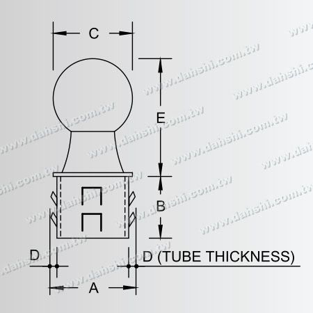 Dimension : Embout de tube rond en acier inoxydable de type boule avec conception de ressort de sortie - Taille de la boule 42.4mm