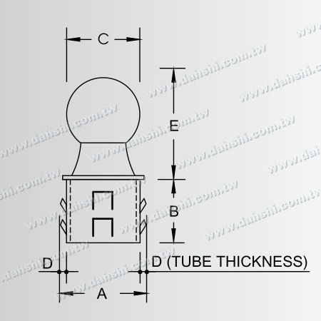 Dimension : Embout de tube rond en acier inoxydable de type boule avec conception de ressort de sortie - Taille de la boule 36mm