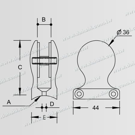 Dimensão：Grampo de Vidro de Aço Inoxidável Forma Gota - Sem Necessidade de Fazer Furo no Vidro