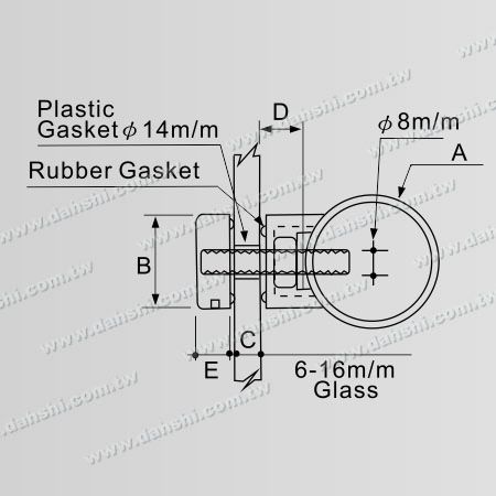 Dimensão：Conjunto de 2 Peças de Grampo de Vidro de Aço Inoxidável - Necessita Fazer Furo no Vidro