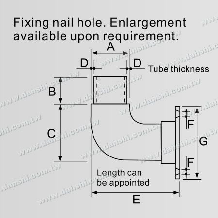 Abmessung: Edelstahl-Rundrohr-Handlaufstütze gegen die Wand - 90-Grad-Bogen