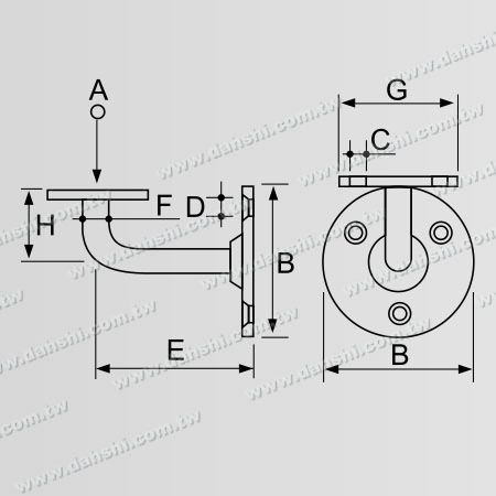 Boyut: Vida Açık Braket - Paslanmaz Çelik Yuvarlak Boru Korkuluk Duvar Braketi - Açılı Sabit