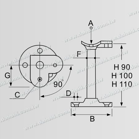 Maße: Schraube freiliegende Halterung - Balkon- oder Innenraumdekoration Balustrade-Top-Halterung - 90 Grad