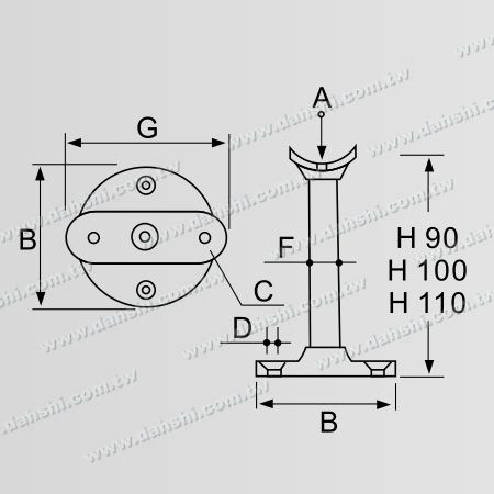Maße: Schraube freiliegende Halterung - Balkon- oder Innenraumdekoration Balustrade-Top-Halterung