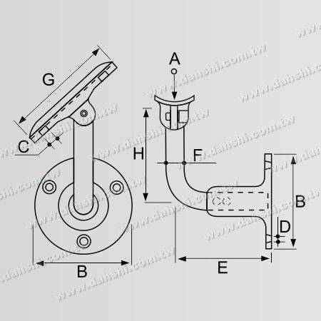 Kích thước: Giá đỡ ốc vít - Giá đỡ tay vịn ống thép không gỉ hình tròn có thể điều chỉnh độ dài giữa tường và tay vịn - Góc điều chỉnh
