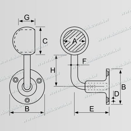 Dimension : Support de tube rond intérieur pour main courante - Support mural double réglable en longueur entre le mur et la main courante