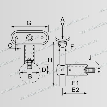 Boyut: Vida Açık Braket - Paslanmaz Çelik Yuvarlak Boru Korkuluk Duvar Braketi Ayarlanabilir Yükseklik - Açı Ayarlı