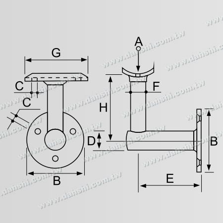 Dimension : Support de rampe en acier inoxydable pour tube rond - Support mural pour main courante - Angle fixe
