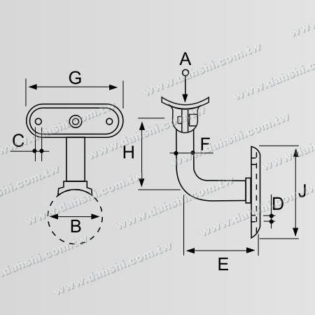 Kích thước: Kẹp tường tay vịn ống tròn bằng thép không gỉ - Kẹp tay vịn ống tròn bằng thép không gỉ - Góc điều chỉnh