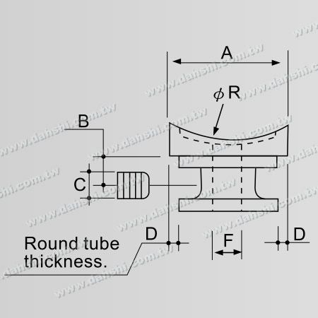 Dimension : Connecteur de poteau perpendiculaire pour main courante en tube rond en acier inoxydable, anneau traversant
