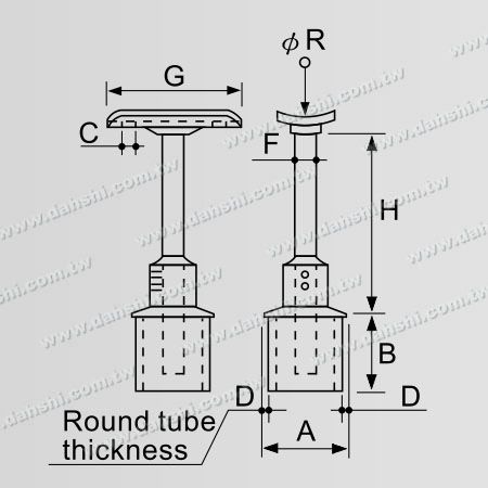 Dimensione: Connettore per montante per corrimano in tubo tondo in acciaio inossidabile, riduttore piatto regolabile in altezza