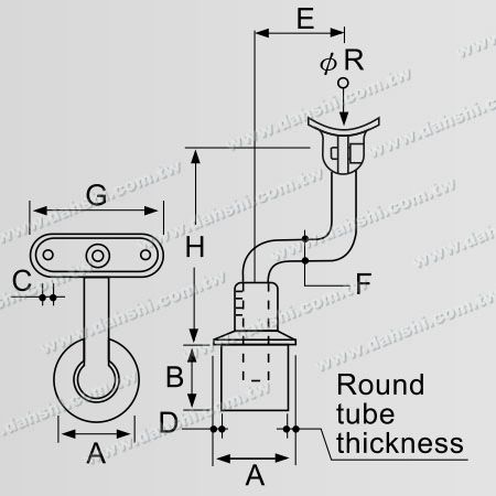 Dimensione: Riduttore piatto per connettore montante perpendicolare in tubo tondo in acciaio inossidabile, regolabile in altezza