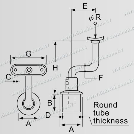 Dimension : Connecteur de réduction de tige S réglable en hauteur pour poteau perpendiculaire en tube rond en acier inoxydable pour main courante