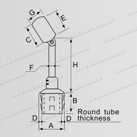 Dimensión: Conector ajustable de poste perpendicular de pasamanos de tubo redondo de acero inoxidable, a través del anillo, altura ajustable - Diseño de resorte de salida, sin soldadura/aplicable con pegamento