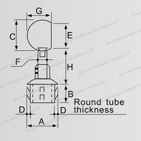 Kích thước: Kết nối Ring đóng của Ống Inox Tròn Tay vịn cột vuông góc Ring có thể điều chỉnh chiều cao - Thiết kế có lò xo thoát