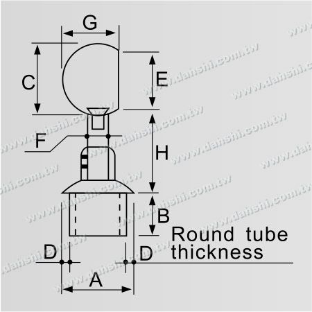 Abmessung: Edelstahl-Rundrohr-Handlauf senkrechter Pfosten Verbinder geschlossener Ring höhenverstellbar