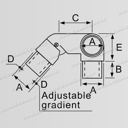 Dimenzija: Notranji vogalni konektor za okrogle cevi iz nerjavečega jekla za stopnice, 3-kratni izhod, nastavljiv desni kot