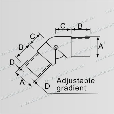 Dimension : Coude interne réglable d'angle de tube rond en acier inoxydable