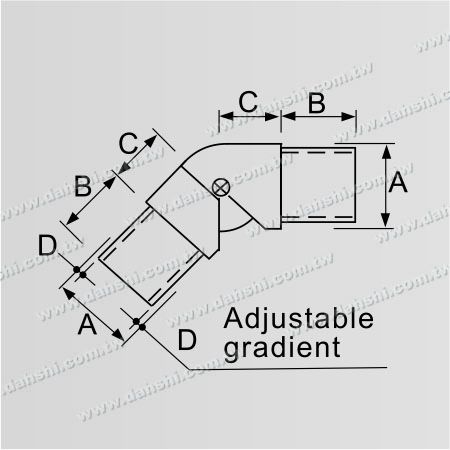 Размеры: Внутренний угловой соединитель круглой нержавеющей стали - угол можно отрегулировать