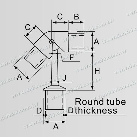 Dimension : Support de connecteur réglable de poteau perpendiculaire de main courante en tube rond en acier inoxydable - Type de tuyau externe