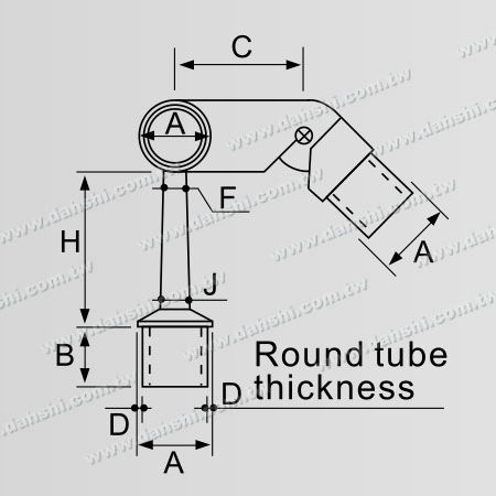 Dimension: Connecteur de support réglable pour poteau perpendiculaire de main courante en tube rond en acier inoxydable, type de tuyau, ajustement externe, côté gauche