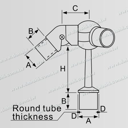 Dimensão: Conector Ajustável de Suporte de Poste Perpendicular de Corrimão de Tubo Redondo de Aço Inoxidável Tipo Bola Encaixe Externo