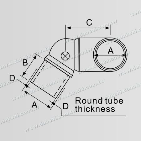 Dimensión: Conector de esquina de escalera interna de tubo redondo de acero inoxidable, ángulo ajustable