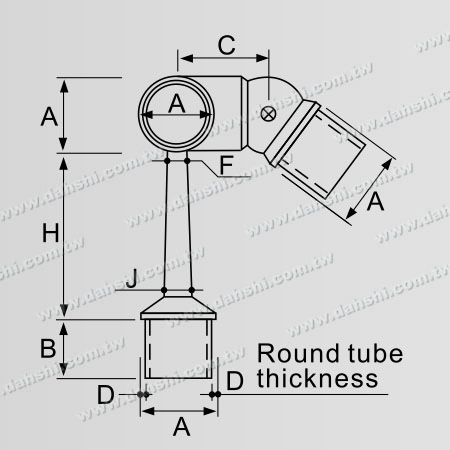 Dimensione: Connettore regolabile per montante perpendicolare in acciaio inossidabile per corrimano tubolare rotondo, tipo a sfera, adattamento esterno, stelo trapezoidale lato sinistro